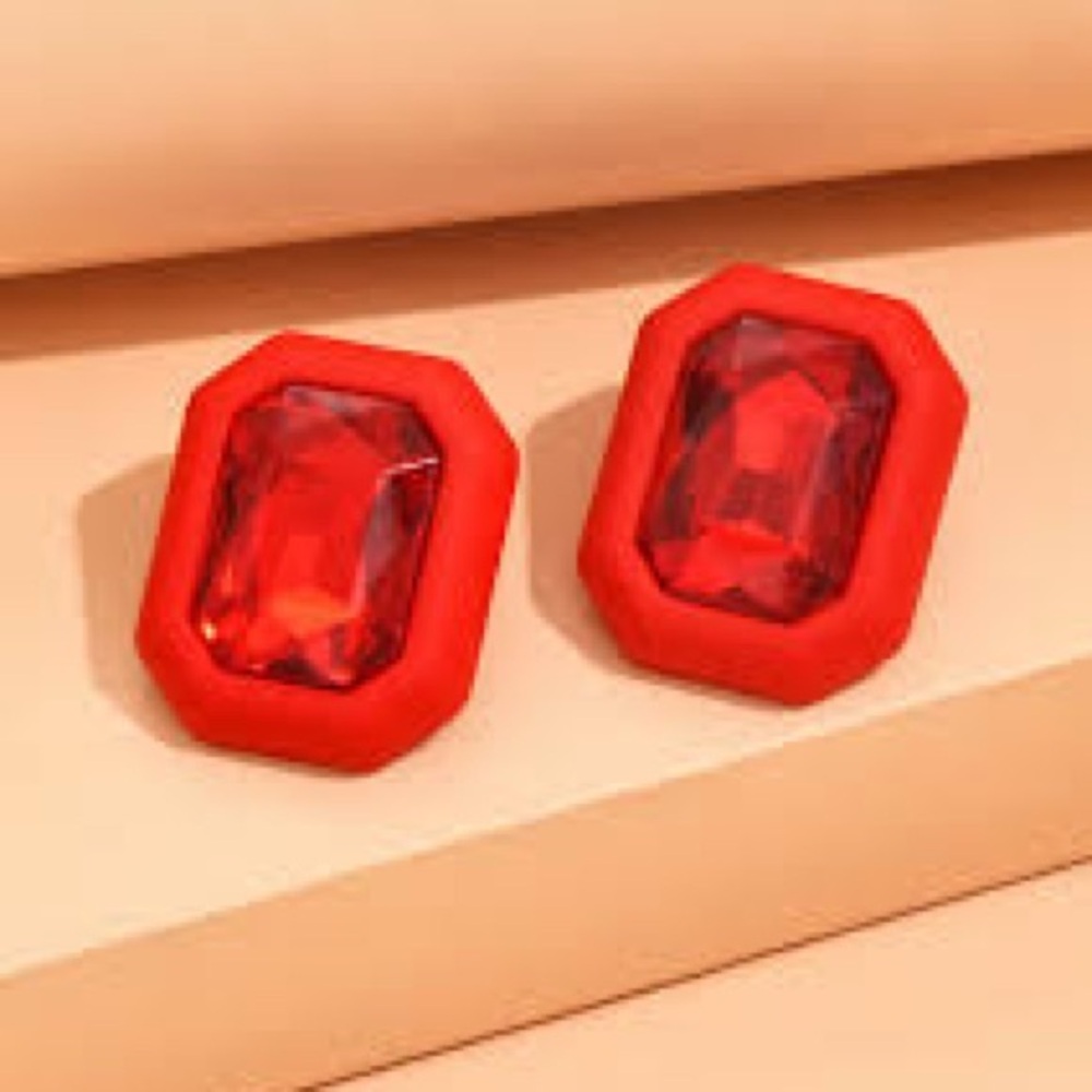 Red Gemstone Earrings NWOT